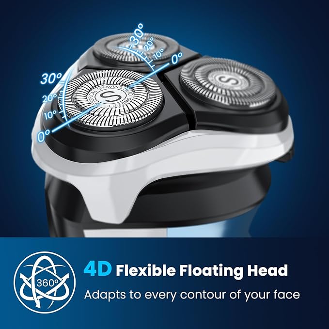 SweetLF Electric Razor for Men with Pop-Up Trimmer, 100% Waterproof Electric Shaver, Rechargeable Cordless Shavers for Men, Type-C, 120Mins Runtime, Plug & Play, Blue