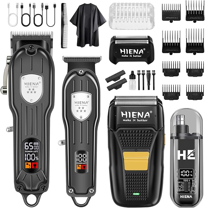 Professional Hair Clipper Kit, Rechargeable Cordless Barber Kit and Hair Cutting Set, Electric Foil Shavers and Beard Trimmers, Ear, Nose Hair Trimmer Set & Facial Grooming Tool (Black)