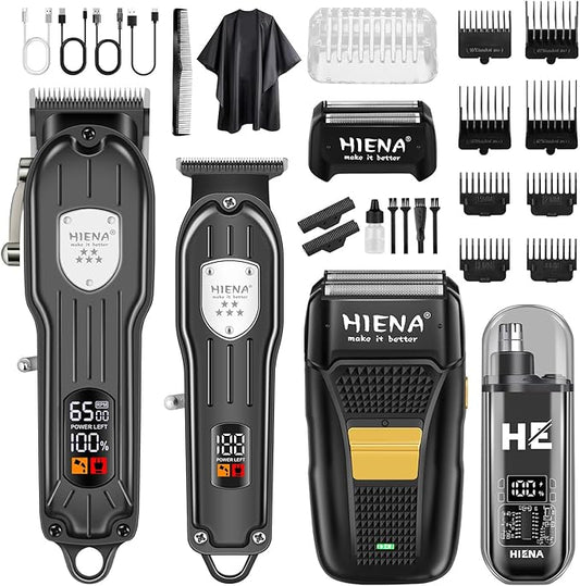 Professional Hair Clipper Kit, Rechargeable Cordless Barber Kit and Hair Cutting Set, Electric Foil Shavers and Beard Trimmers, Ear, Nose Hair Trimmer Set & Facial Grooming Tool (Black)