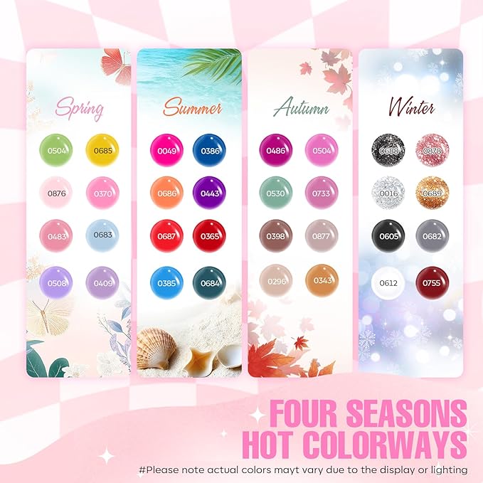 MEFA 60 Pcs Gel Nail Polish Kit with U V Light, 32 Colors All Seasons Soak Off Gel Polish Nail Set with Matte/Glossy Glitter Base Top Coat Manicure Tools Nails DIY Decorations Gifts for Women