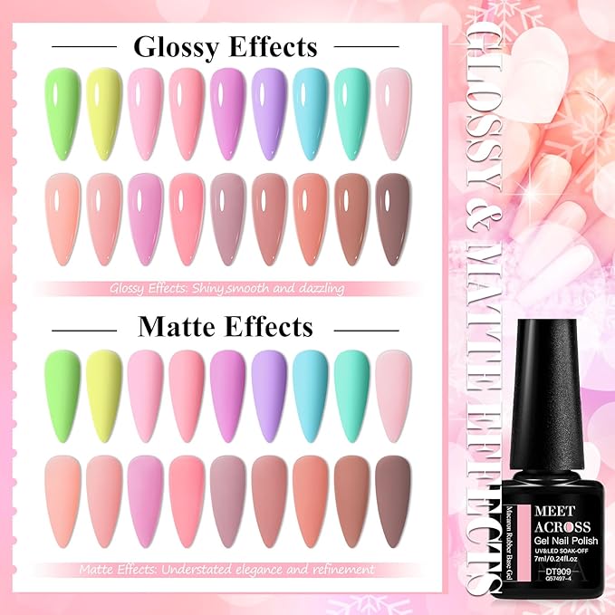 MEET ACROSS Builder Gel Base_Coat for Nails, Macaron Rubber Base Gel Nail Polish 18 Colors Pink Blue Green Nude Rubber Base Gel for Nails All Seasons Nail Design Gifts