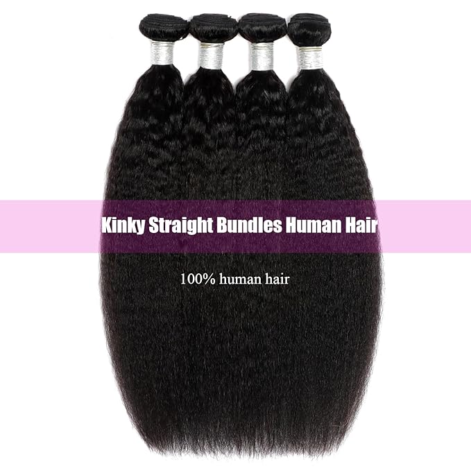 22 24 26 28 Kinky Straight Human Hair Bundles Yaki Straight Bundles Human Hair 4 Bundles For Black Women Raw Bundles Human Hair Straight Bundles Human Hair Natural Black Brazilian Virgin Human Hair