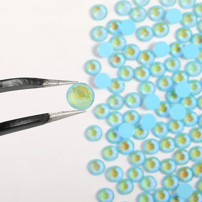 Beadsland 1440pcs Flat Back Crystal Rhinestones Round Gems for Nail Art and Craft Glue Fix, Luminous Blue, SS16,3.8-4.0mm