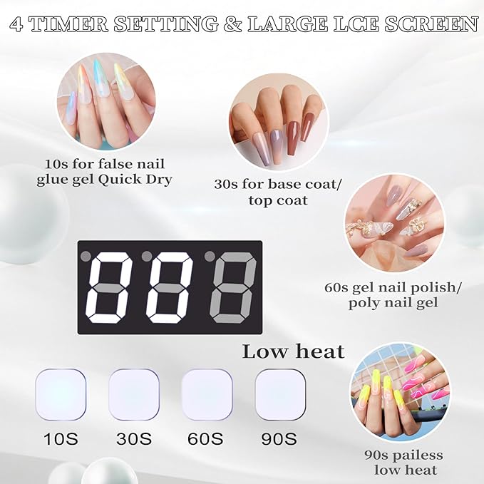 96W Rechargeable UV Nail Lamp, Cordless UV Light for Nails with LCD Display Auto Sensor, 4 Timer Setting and Smart Sensor Portable Nail Dryer, Nail Curing Light with Removable Bottom (Black)