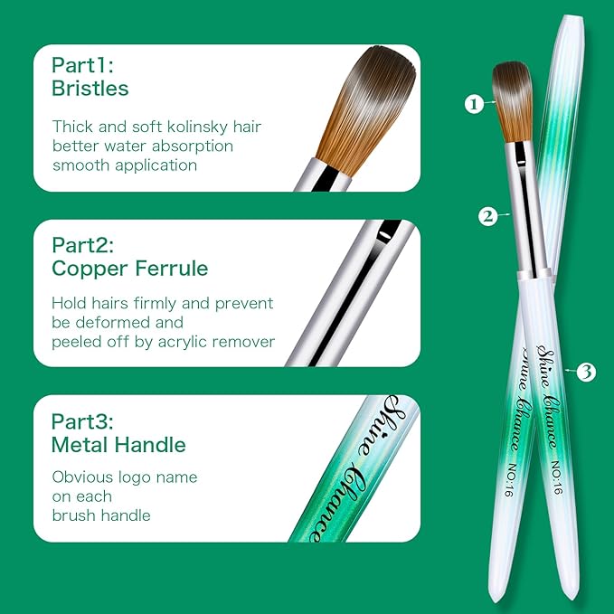 6Pcs Acrylic Nail Brushes Set, Kolinsky Acrylic Nail Art Brush, Art Design & Polish Mistake Cleaning Manicure Tools for Women Acrylic Application (Size 2 6 8 10 14 16)