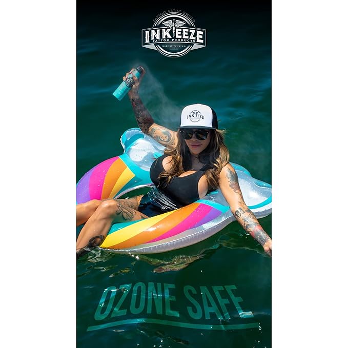 INK-EEZE Tattoo Sunscreen Spray SPF 50, UVA/UVB Blocking, Dries Clear, Ozone Reef Friendly, Vegan, Made in USA, Coconut, 6oz spray