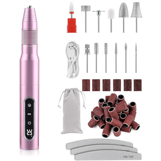 Cordless Electric Nail Drill Professional, 30000RPM Portable Nail File Machine Kit Manicure Pedicure Tools Polishing Set for Acrylic Gel Dip Powder Nails with Nail Drill Bits Sanding Bands
