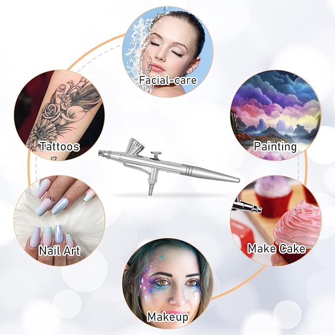 Airbrush Makeup Set Pinkiou Air Brush Kit for Face Paint with Mini Compressor 0.4mm Needle and Nozzle Nail Body Paint SP16 (RED)