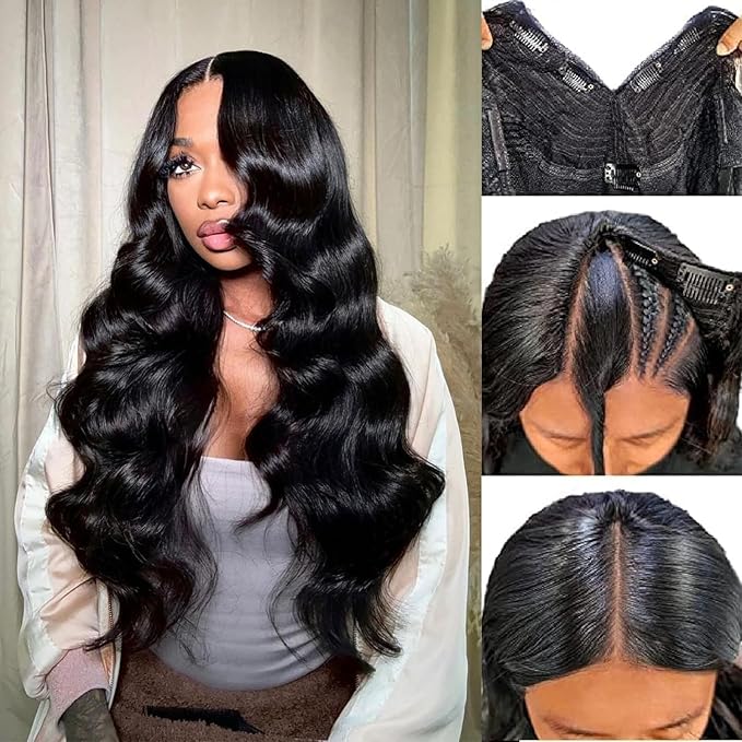 U Part Human Hair Wig Body Wave U Part Wig Human Hair for Black Women Glueless Wigs Human Hair Clip Upgrade Natural Hair Wig Beginner Friendly Middle Part 180% Density 14inch