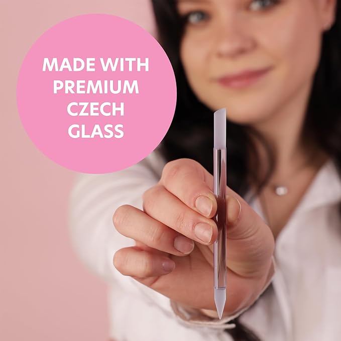 BONA FIDE BEAUTY Premium Czech Glass Cuticle Pusher Set, 3-Pieces Manicure Stick Bundle - Clear, Blue, and Pink
