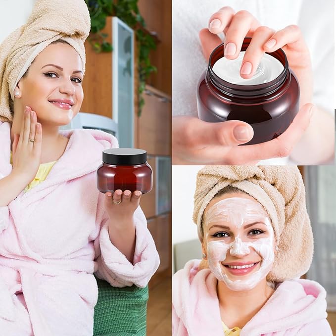 48 Pack 8 Oz Plastic Containers With Lids and Waterproof Label BPA Free - Refillable Transparent Cosmetic Containers for Body Butter,Sugar Scrubs,Cream,Lotions,Candy,Bath Salt (48, Brown)