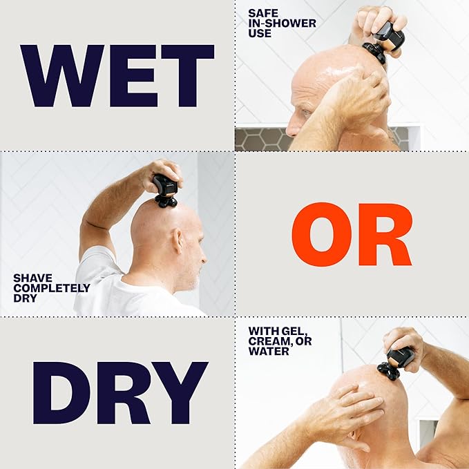 FlexSeries Electric Head & Body Hair Shaver - Mens Cordless Rechargeable Wet/Dry Skull Bald Head Back & Groin Waterproof Razor with Rotary Blades, Clippers, Nose Trimmer, Brush, Massager