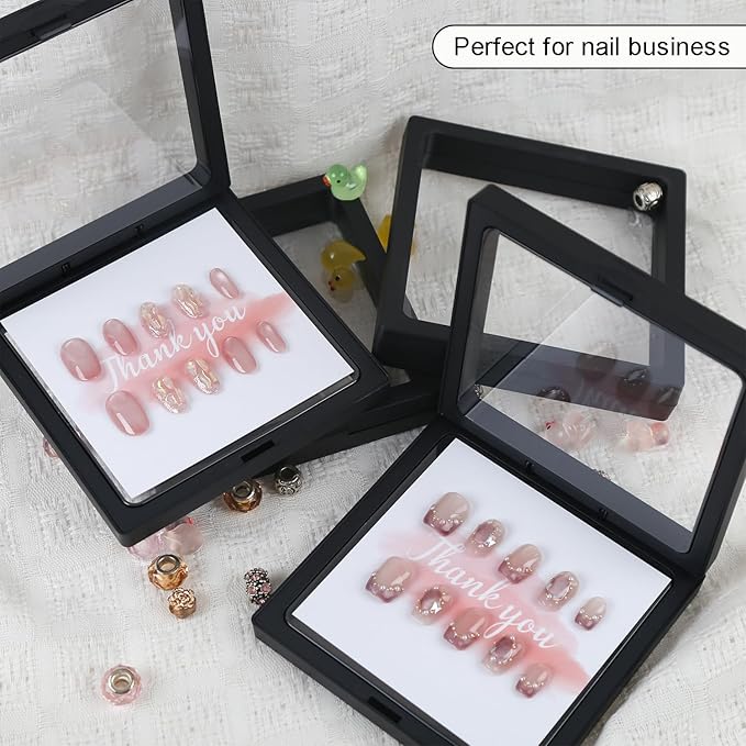 30 Pcs Press on Nail Boxes Packaging with 90 Pcs Adhesive Double Sided Tape with 30 Pcs Display Card for Nail Display Black