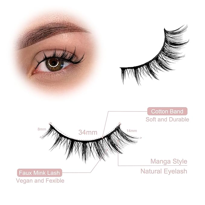 Manga Lashes Cat Eye Lash NINGLASH False Eyelashes Natural Look Wispy Fake Eyelash 13mm Faux Lashes Strips 7 Pairs Lash Pack