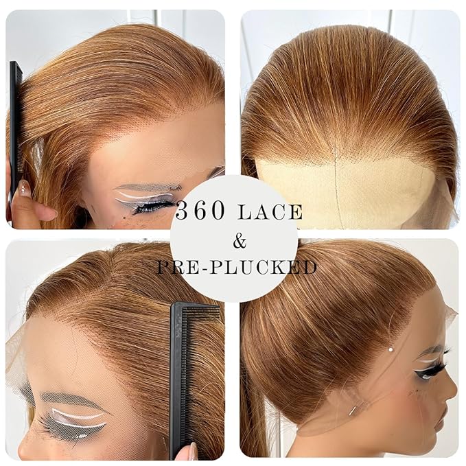 360 Highlight Ombre Lace Front Wig Pre Plucked Honey Blonde Long Straight HD Lace Front Wigs Yaki Synthetic Glueless Straight Lace Front Wig 32inch