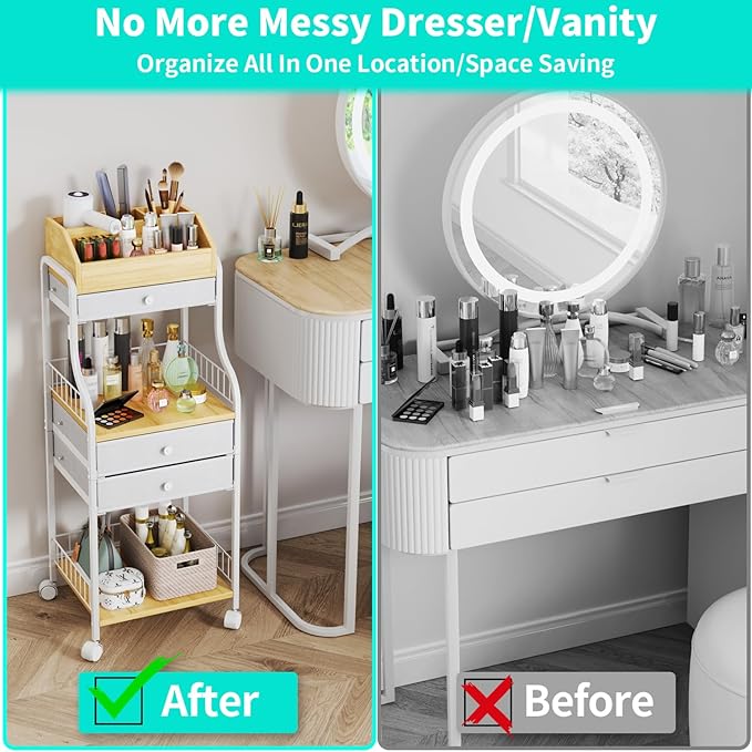 HapiRm Floor Makeup Organizer Storage - Vanity Skincare Make Up Organizers and Storage with Drawers, Cosmetics Display Cases Holder for Skin Care Nail Polish Perfume Makeup Brush