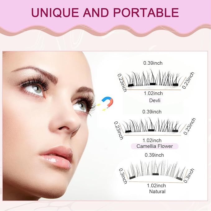 Magnetic Eyelashes with Applicator,2025 New Reusable Magnetic Eyelashes Natural Look No Glue or Liner Needed,Upgraded Soft Lashes Kit for Daily Use(Natural+Devil+Camellia)
