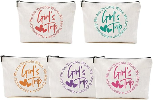 5Pcs Girls Trip Gifts Favors, 2025 Girls Weekend Gifts Makeup Bag, Bestie Gifts Weekend Bag Travel Gifts Vacation Cosmetic Bag, Friendship Gifts for Coworker, Graduation Wedding Gifts Toiletry Bag