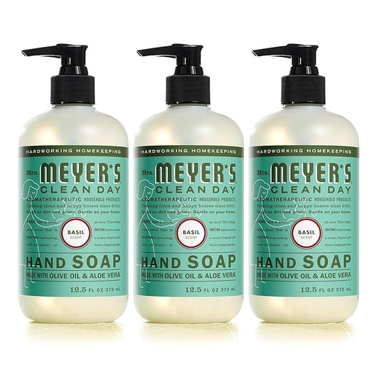 MRS. MEYER'S CLEAN DAY Hand Soap, Made with Essential Oils, Biodegradable Formula, Basil, 12.5 fl. oz - Pack of 3