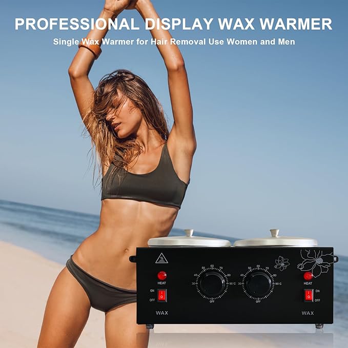 Black Double Pots Wax Warmer Professional Melted Wax Beads for Hair Removal,Fast Electric Wax Heater with Adjustable Temperature Set for Women (Black-Double Pots)