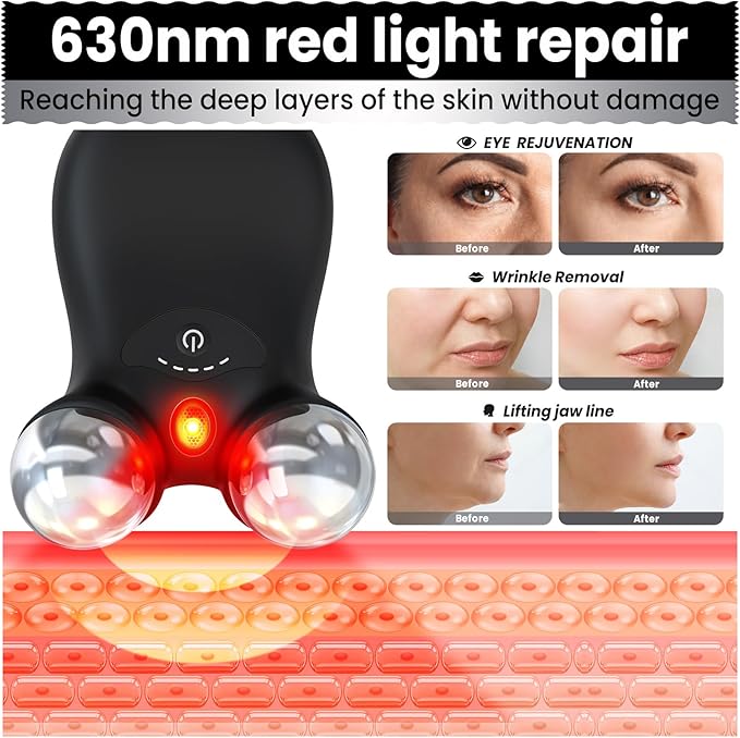 Microcurrent Facial Device,Latest Red Light Technology,Enhances The Ability to Lift The Face and Tighten The Skin,Facial Wrinkle Equipment,Smart Photon Micro-Current Device,Model:EP-300. (Black)