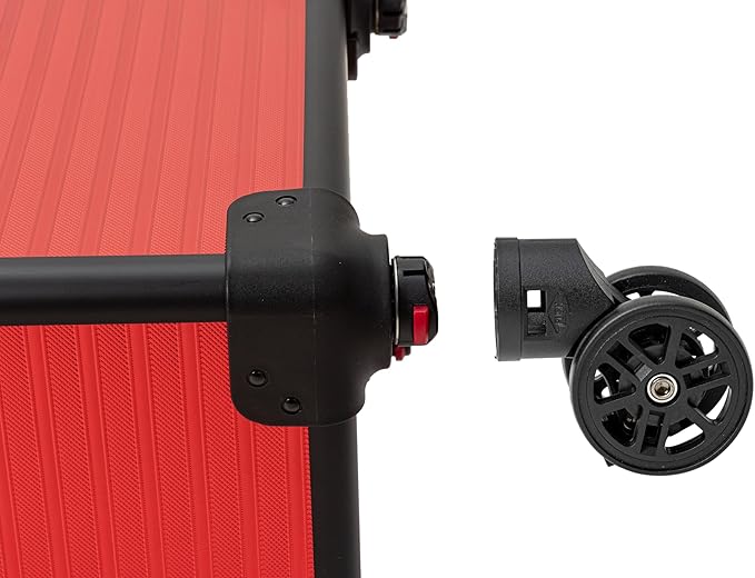 4 in 1 Portable Traveling Aluminum Professional Makeup Trolley Cart with Multiple-Sized Compartments and Wheels (Black with red)