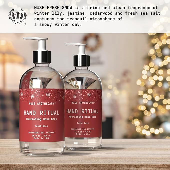 Muse Apothecary Hand Ritual - Aromatic and Nourishing Hand Soap, Infused with Natural Aromatherapy Essential Oils - 16 oz, Fresh Snow