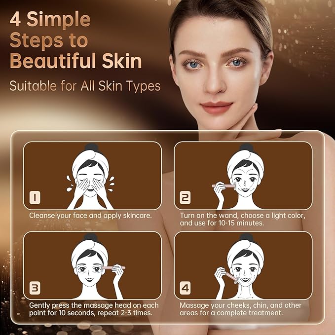 9 in 1 Red-Light-Therapy-Wand-for-Face, Portable Face Massager Tool, Microcurrent and Vibration True Beauty Glow Facial Massager Skincare Rejuvenation Tool for Women at Home