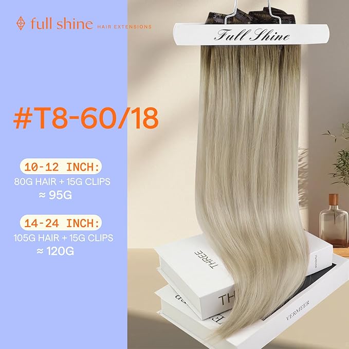 Full Shine 22 Inch Clip in Hair Extensions Human Hair Balayage Blonde Human Hair Extensions Invisible Straight Ash Brown to Blonde Hair Clip in Extensions 7 Pcs 120 G