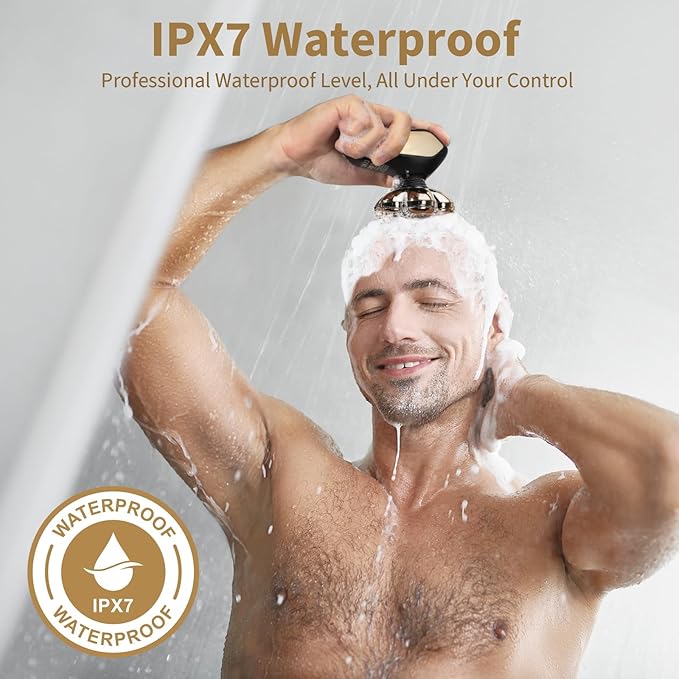 Detachable Head Shavers, SHPAVVER 5 in 1 Electric Razor IPX7 Waterproof for Bald Men, Wet Dry LED Display Rechargeable 7D Rotary Shaver Grooming Kit with Type C Charge A,Gold Yellow