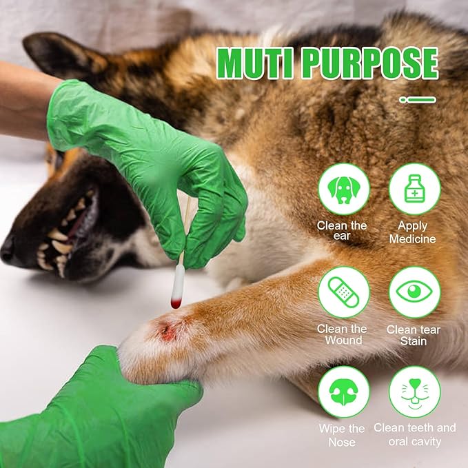 Long Q Tips for Dog Ear Cleaning, 200pcs, 4.7 Inch Cotton Swabs - Biodegradable Cotton Swabs for Dog Ear Infection and Wound Care