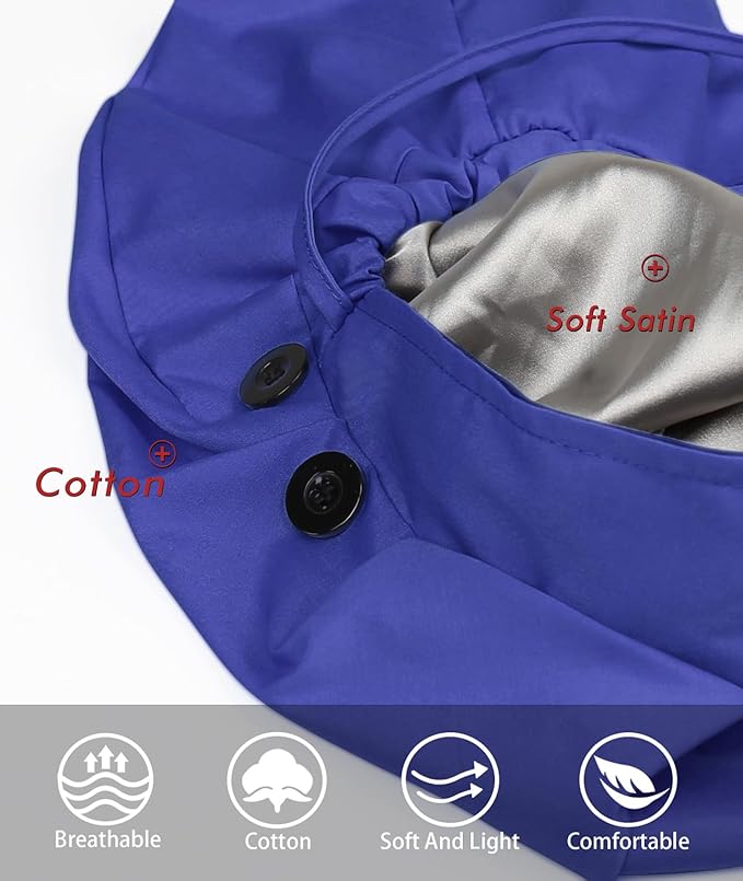 Satin Lined Work Cap with Button for Long Hair Women