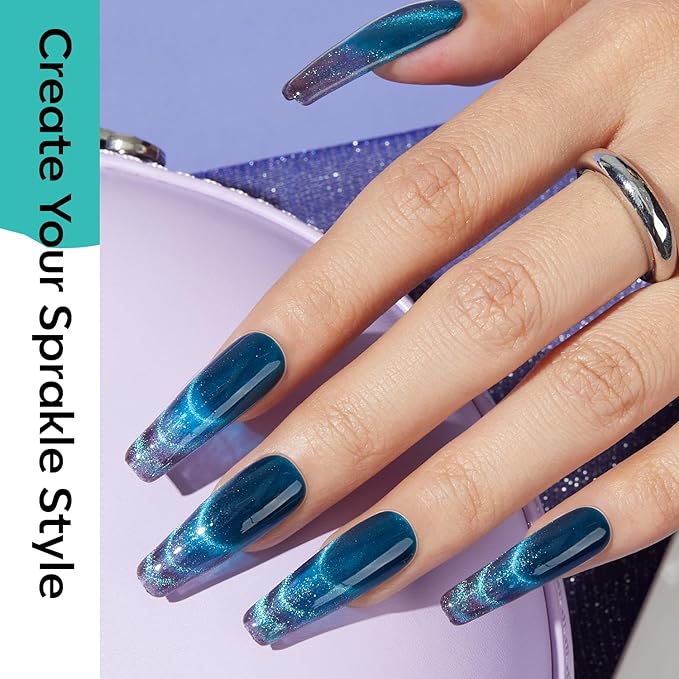 Modelones Cat Eye Gel Nail Polish, 6 Colors Glitter Red Green Purple Blue Gel Polish Set with Magnet Sparkle Galaxy Series Nail Gel Polish Kit Soak Off Led Nail Art Manicure Salon DIY Gifts