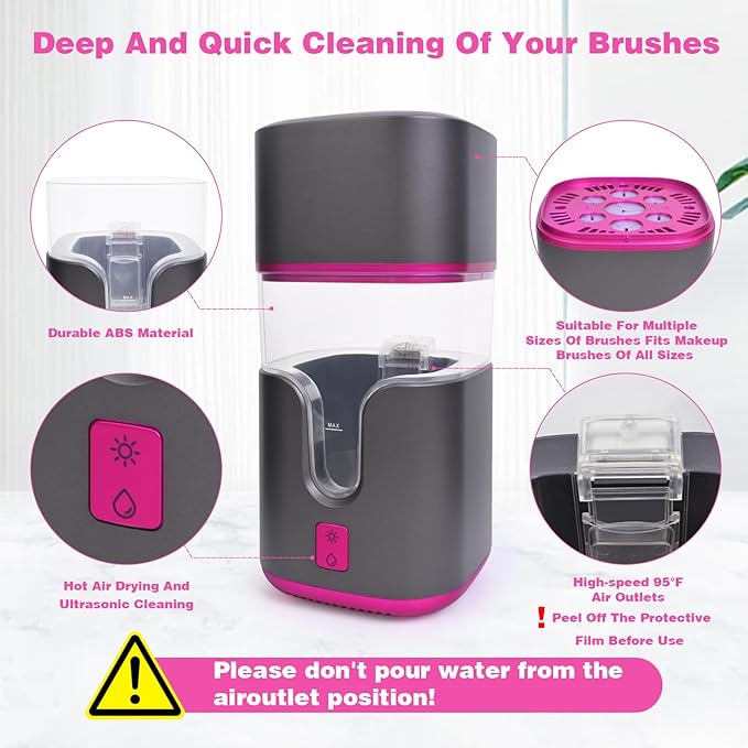 2 In 1 Electric Makeup Brush Cleaner Ultrasonic Cleaner Machine With 95℉ Hot Air Cycle Dryer - Ultra Fast Effective Make Up Brush Washer (Black)