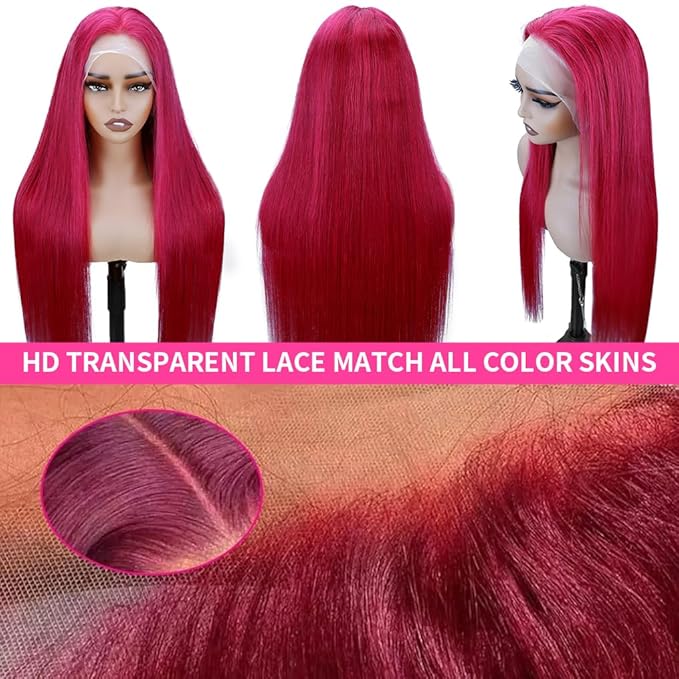 99J Burgundy Lace Front Wigs Human Hair 13x6 Straight Lace Frontal Wigs Human Hair Pre Plucked Wine Red Colored Straight Wigs Human Hair Red Human Hair Wigs for Women 30 Inch