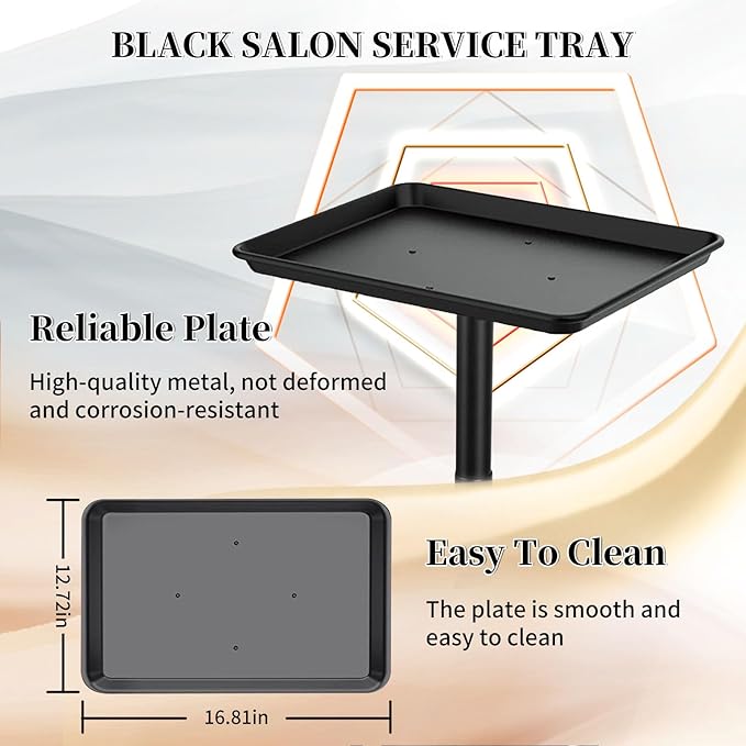 Salon Tray on Wheels, Black Salon Tray Cart with Adjustable Height, Tattoo Rolling Tray, Metal Service Instrument Storage Tray for Salon&Home Use