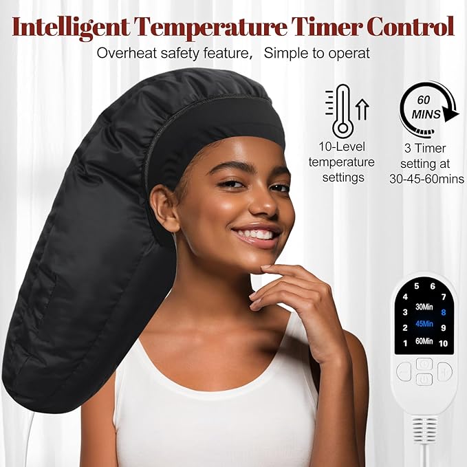 Hair Steamer for Deep Conditioning: Upgraded Heat Cap with 10-Level Fast Heating 3 Time Settings for Natural Hair Portable Thermal Steam Cap for Home Use Hair Treatment
