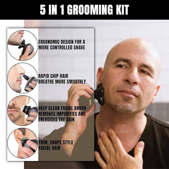 Electric Shaver Bald Head Shaver Head Shavers for Bald Men Electic Razor for Men Waterproof Cordless Trimmer for Nose Ear Face Body Wet Dry Men's Rotary Shavers for Head Shaving Machine 5 in 1 4D