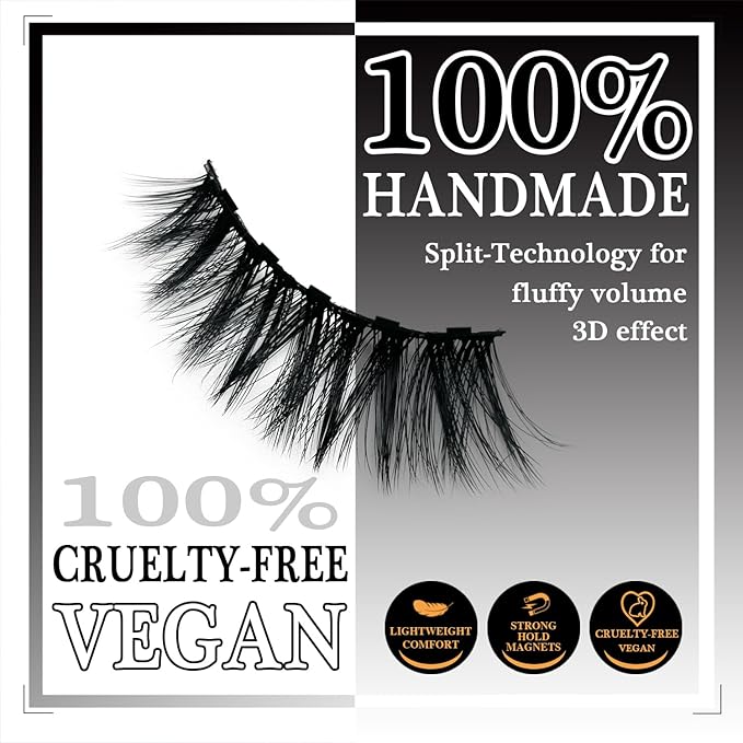 Magnetic Eyelashes Kit Natural Look, Magnetic Lashes with Eyeliner for Medium Cat Eye, Cruelty-Free & Vegan Faux Mink Lashes, 60 Wears