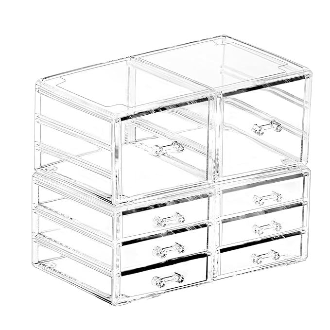 Cq acrylic Clear Stacking Make Up Organizers and Storage With 8 Drawers,9.4" Tall Acrylic Medicine Cabinet Organizer,Plastic Desktop Drawers Organizer for Vanity, Undersink, Kitchen Cabinets,bathroom