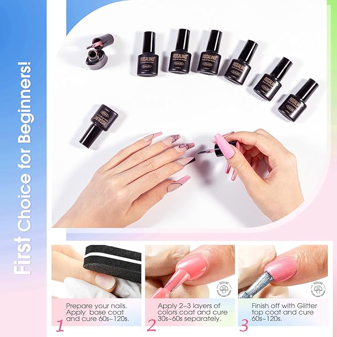 ROSALIND 100PCS Gel Nail Polish Set, 92 PCS Colors Gel Polish Set with 8 Bottles of Base and Glossy Matte Top Coat Starter Nail Set Suitable for All Seasons Gift for Women