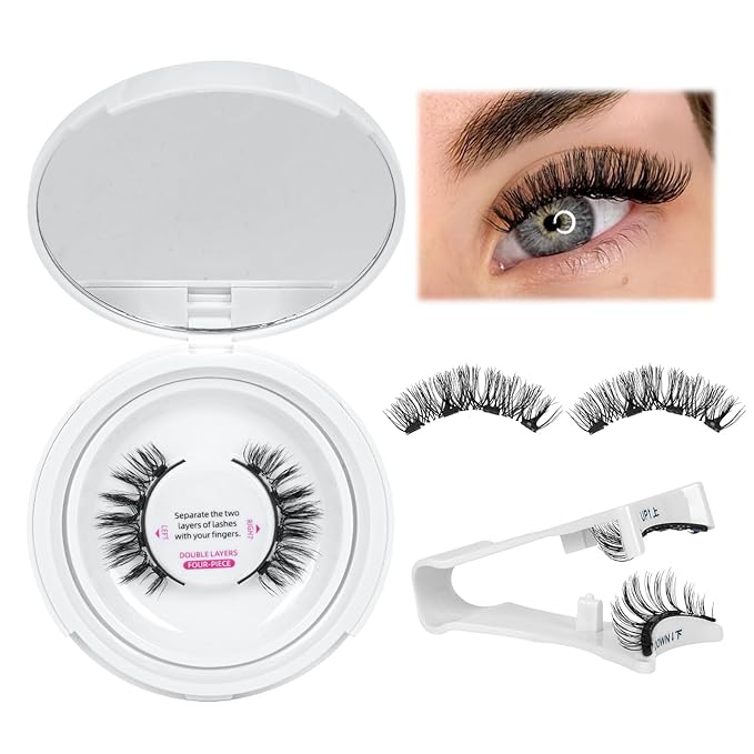 4Pcs Magnets Per Piece Magnetic Eyelashes With Applicator Long Lasting And Reusable Magnetic Lashes Kit No Glue Needed False Eyelashes Waterproof,Cruelty Free,Easy To Wear(1pair,Charm)