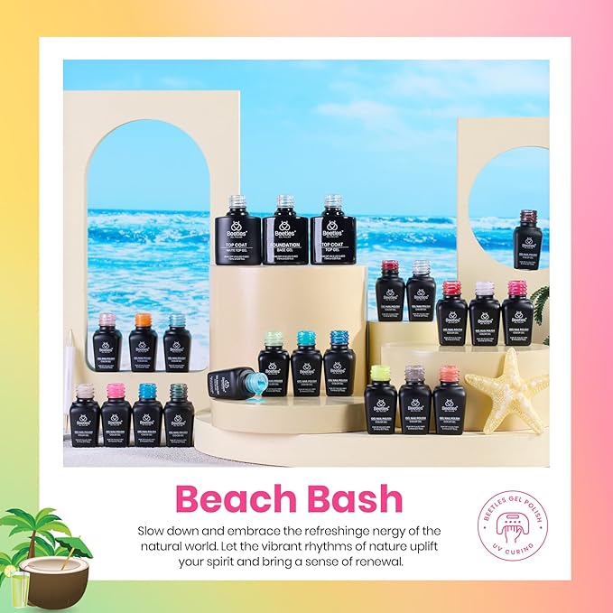 Beetles Gel Nail Polish Set - 20 Colors Summer Gel Polish Pink Blue Green Yellow Pearl Color Gel with Base Glossy & Matte Top Coat Uv DIY Salon Manicure Kit Beach Bash Neon Nails Gift for Women