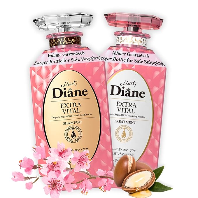 Moist Diane Keratin Shampoo and Conditioner Set for Damaged & Fine Hair Women & Men, Organic Hair Care with Argan Oil & Pure Keratin from Japan, Sulfate & Silicone Free, EXTRA VITAL, 30.4 Fl Oz