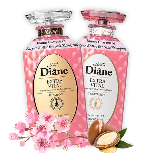 Moist Diane Keratin Shampoo and Conditioner Set for Damaged & Fine Hair Women & Men, Organic Hair Care with Argan Oil & Pure Keratin from Japan, Sulfate & Silicone Free, EXTRA VITAL, 30.4 Fl Oz