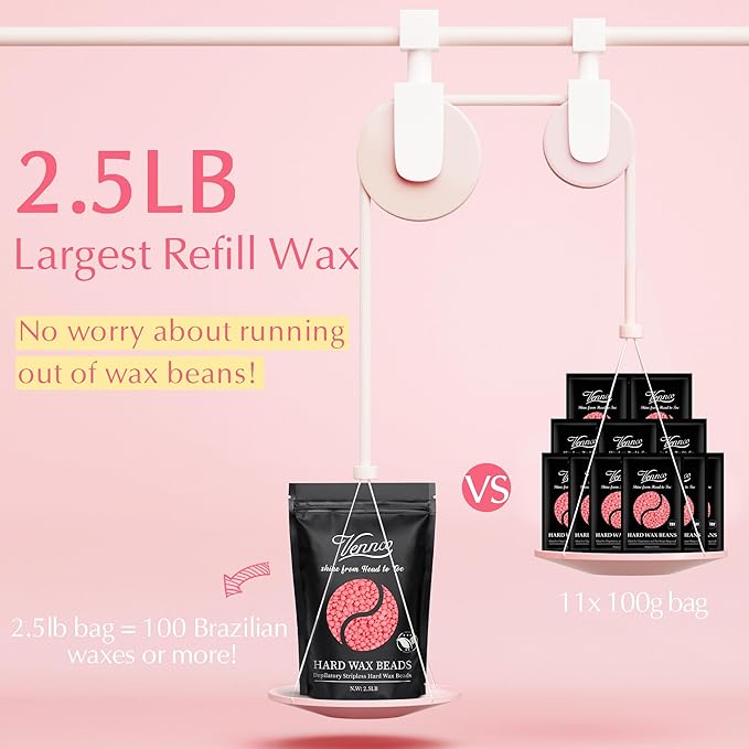 2.5lb Pink Rose Hard Wax Beads for Hair Removal - Gentle Hard Wax for Face, Bikini, and Brazilian Areas - Wax Refill for Full Body Professional Home Waxing