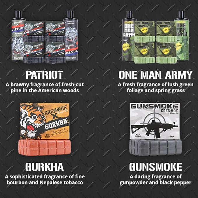 ONE MAN ARMY Napalm Bar Soap for Men by Grenade Grooming, Body and Face Natural Cleanser, Fresh Masculine Scent, Gift for Armed Forces and Military Enthusiasts, American Made, 4 Pack
