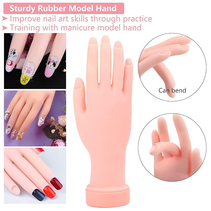 Practice Hand for Acrylic Nails Kit, Fake Hand for Nail Practice Mannequin Hand, Nail Training Finger Kit Set Professional Acrylic with Everything, Nail Starter Kit for Beginners with Drill UV Light