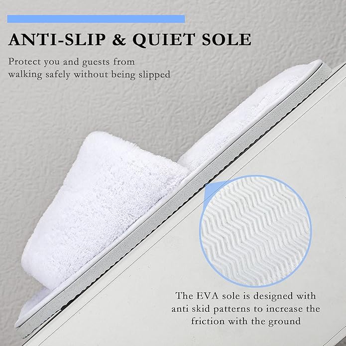 Shinymoon 8 Pairs Disposable Velvet Open Toe Non Slip Spa & Travel Slippers - White, Medium