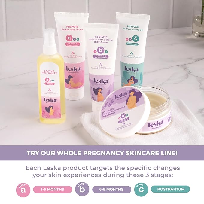 Leska Maternity Cream 2-Pack | STAGE B: HYDRATE Stretch Mark Defense Belly Cream & Butter (Pregnancy Months 6-9) | Part of a Complete 3 Part Pregnancy Skin Care System (4-4.93oz)